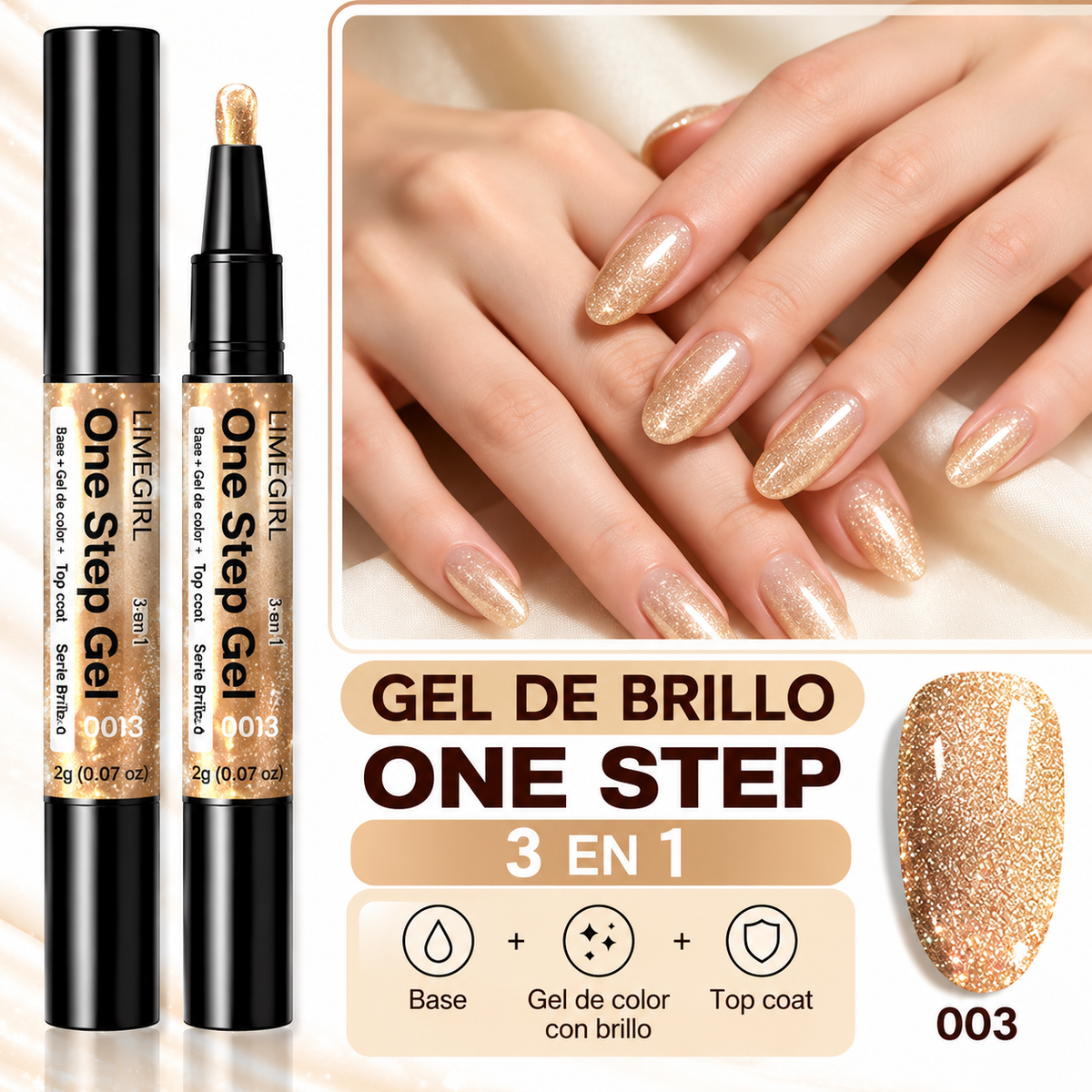 Uñas brillantes de fiesta en un solo paso