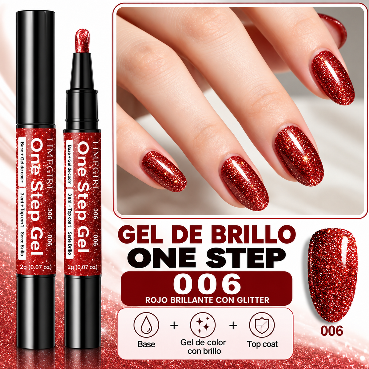 Uñas brillantes de fiesta en un solo paso