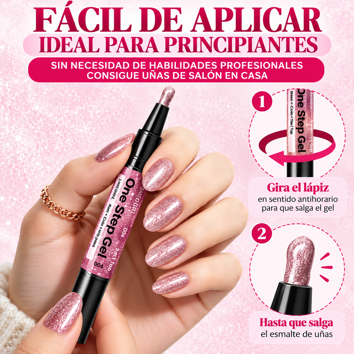 Uñas brillantes de fiesta en un solo paso
