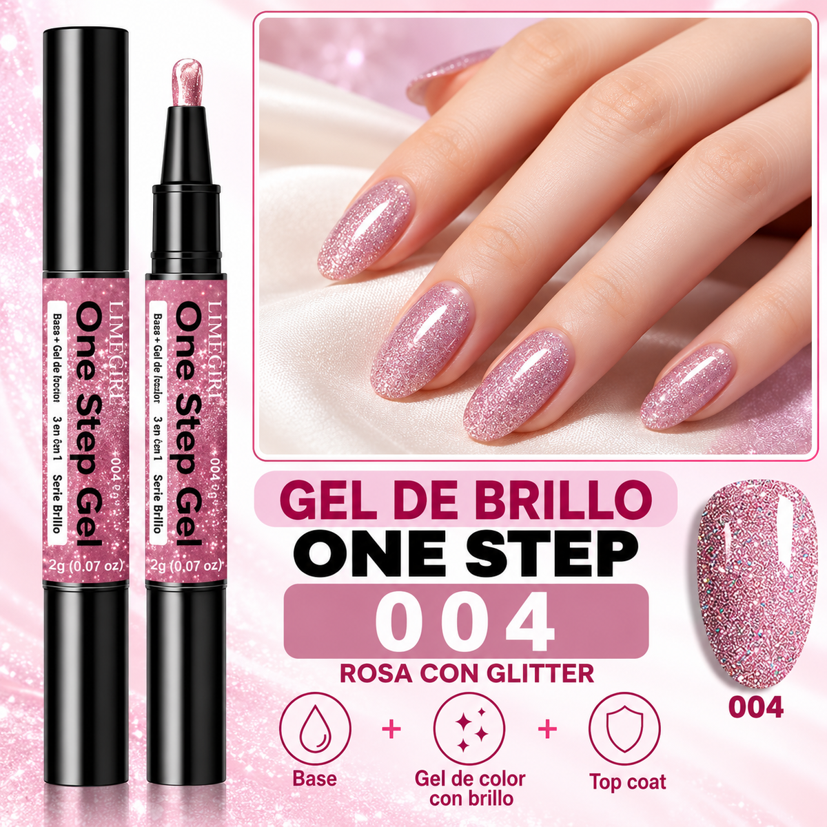 Uñas brillantes de fiesta en un solo paso