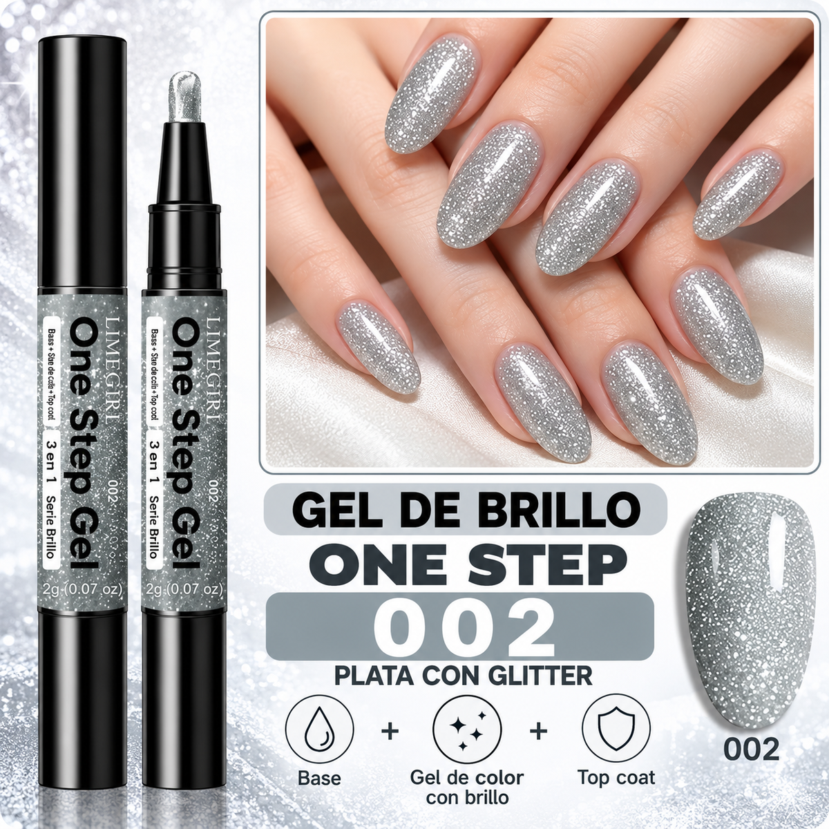 Uñas brillantes de fiesta en un solo paso