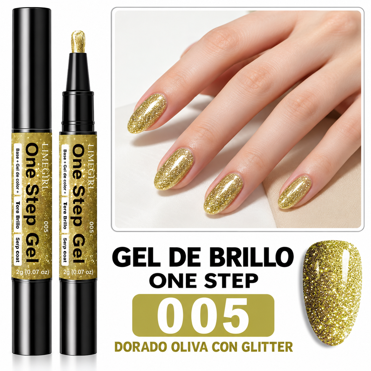 Uñas brillantes de fiesta en un solo paso